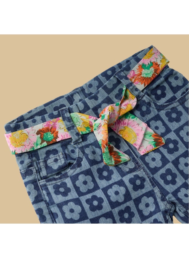 MARWAN Girls All Over Print Long Pants with Contrast Waist Belt - Image 4